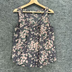 Quintessential Blouse Women S Small Gray Floral Sleeveless Wide Strap Casual